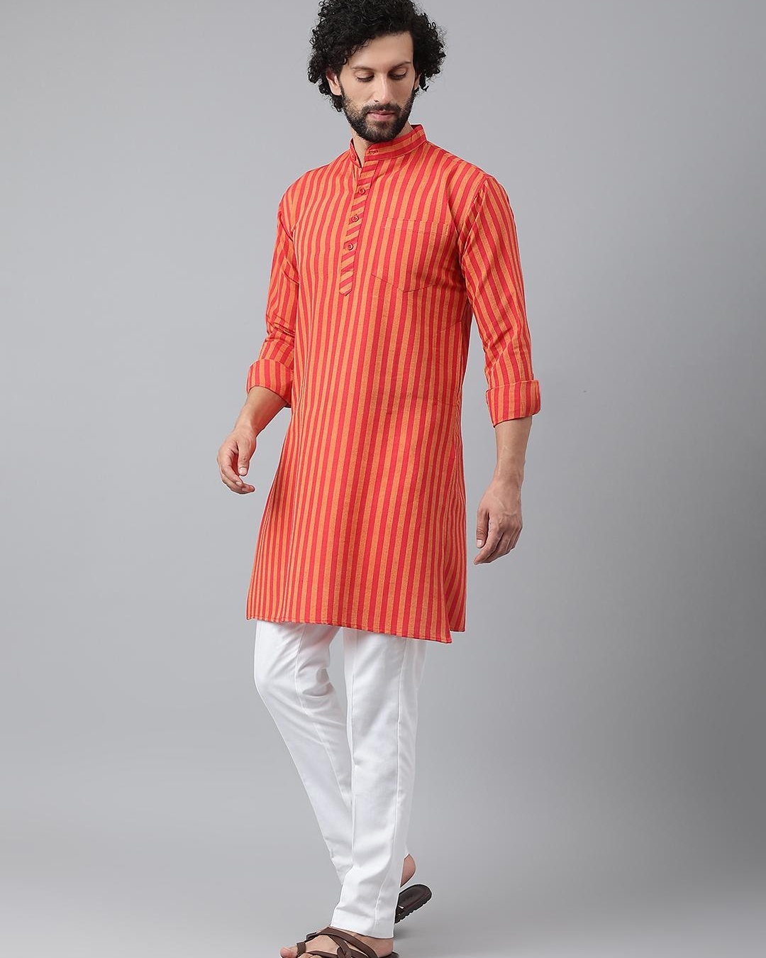 Shop Men's Red Striped Kurta-Back