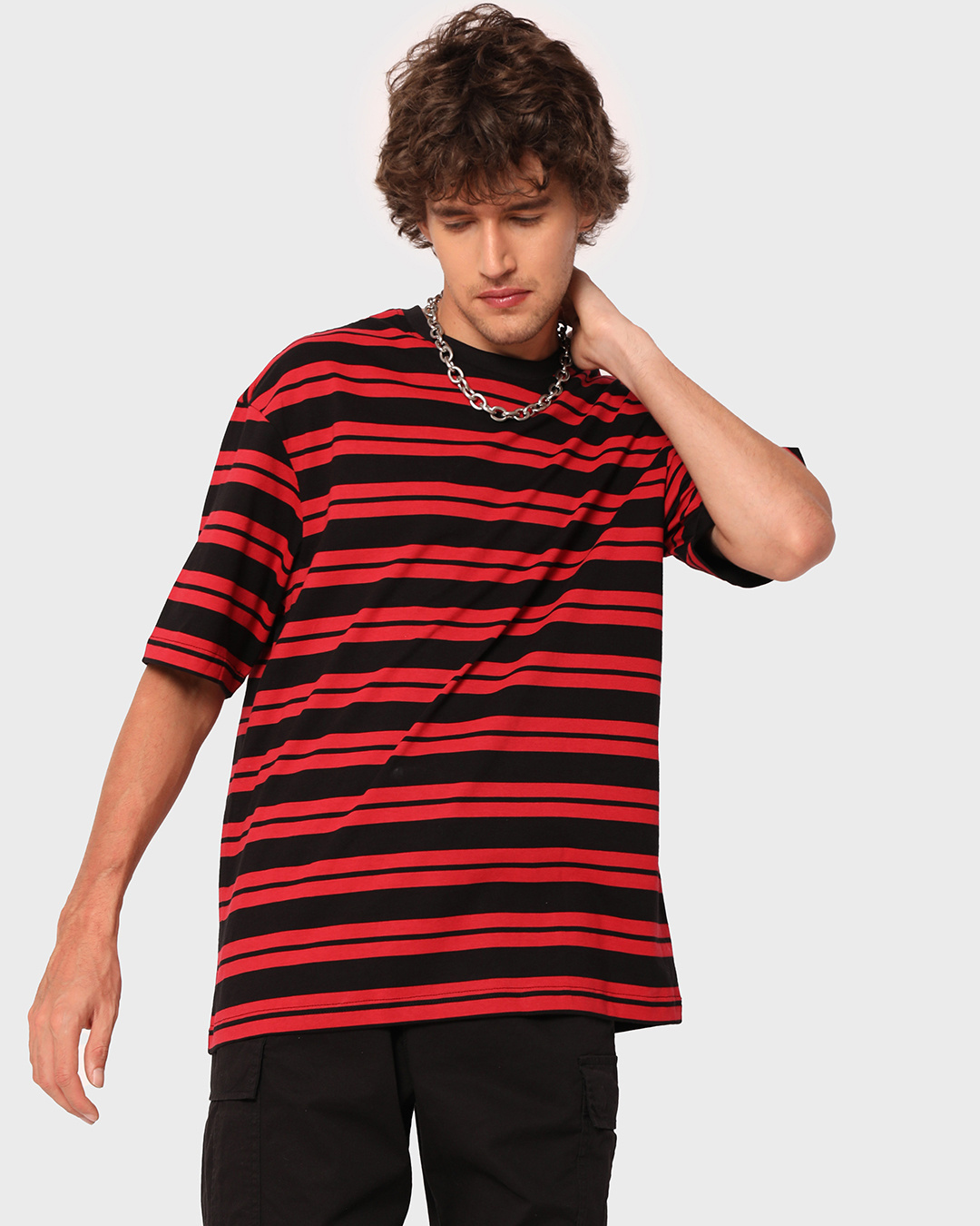 Shop Men's Red Striped Oversized T-shirt-Back