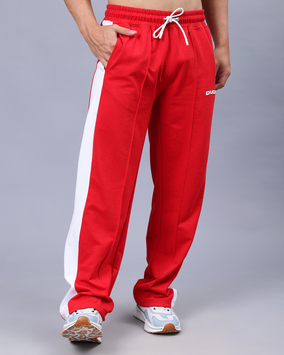 Shop Men's Red Striped Relaxed Fit Track Pants-Back