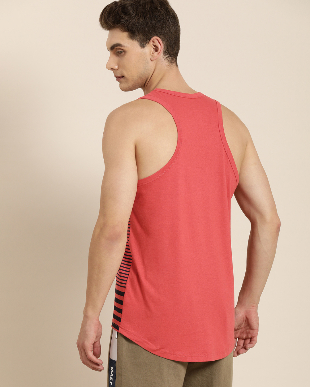 Shop Men's Red Stripes Sleeveless T-shirt-Back