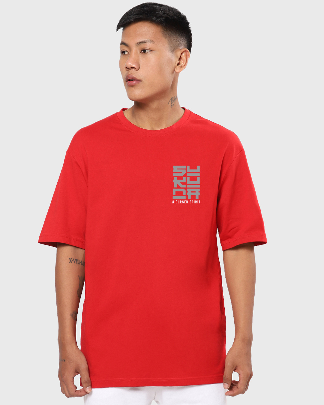 Shop Men's Red Sukuna X Graphic Printed Oversized T-shirt-Back