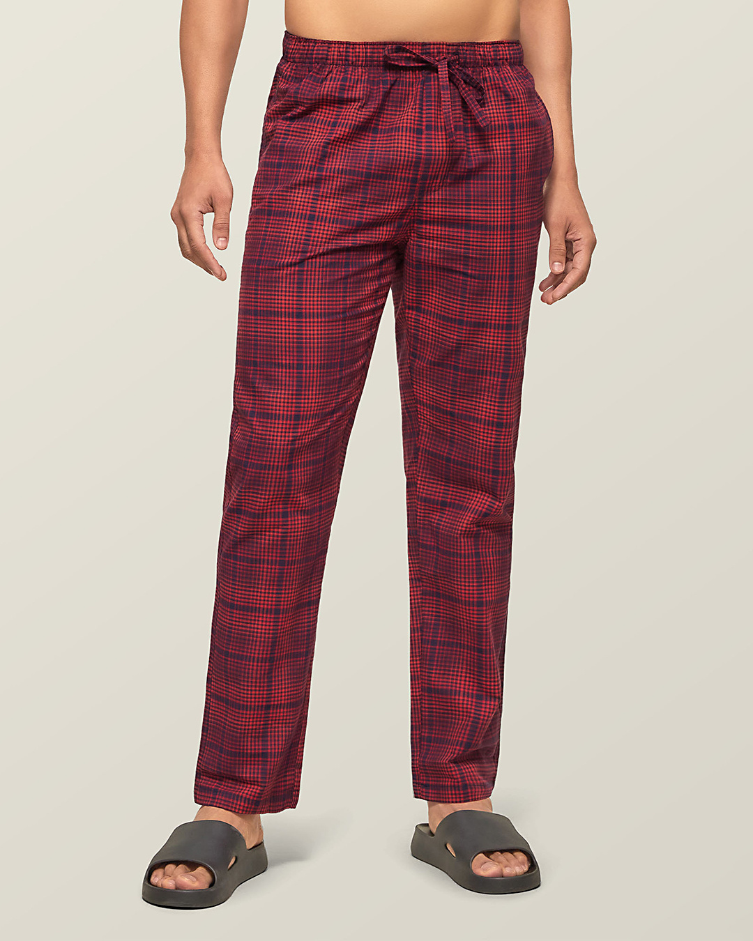 Shop Pack of 2 Men's Red Super Combed Cotton Checkered Pyjamas-Back