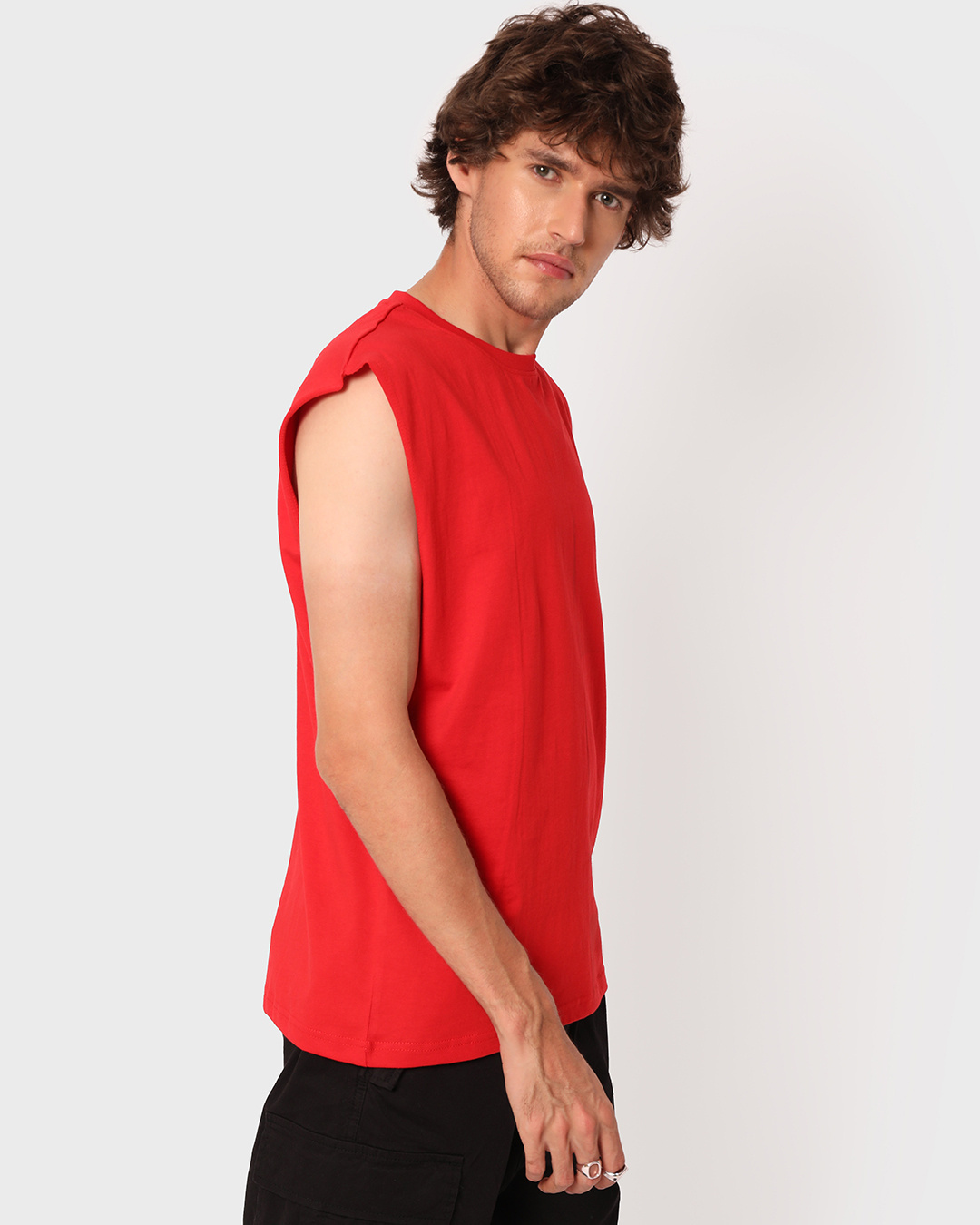 Shop Men's Red Super Loose Fit Vest-Back