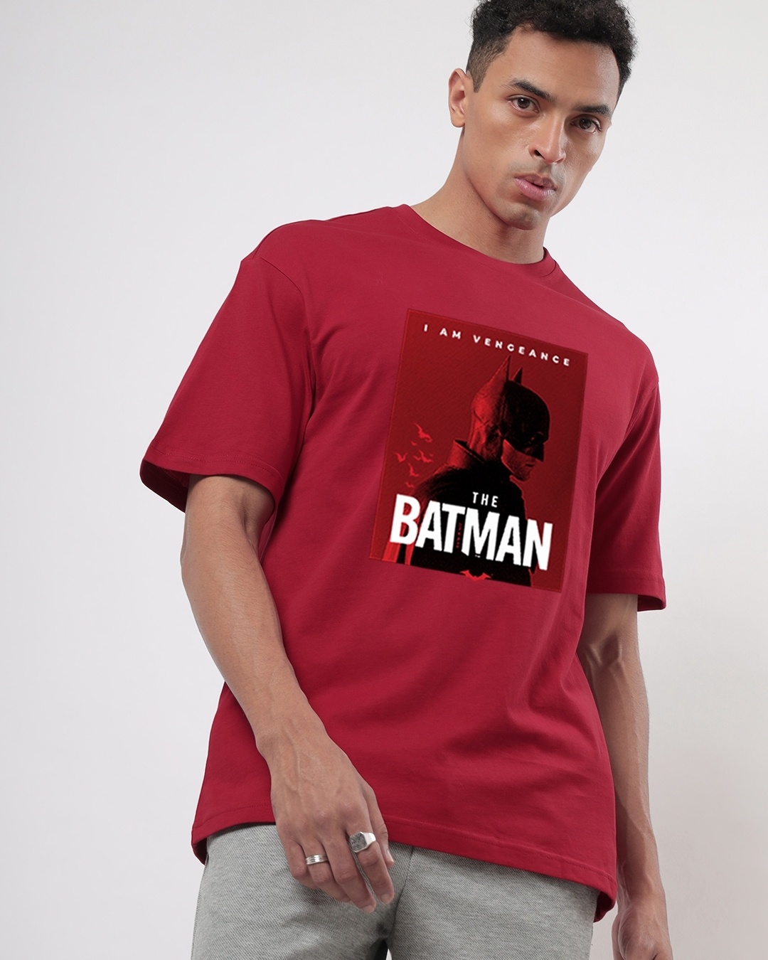 Shop Men's Red The Batman Graphic Printed Oversized T-shirt-Back