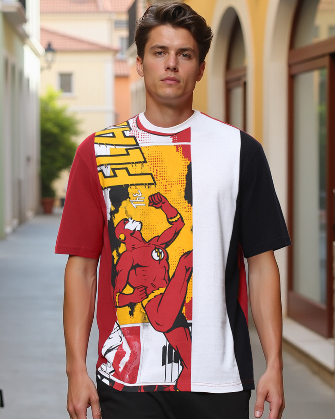 Buy Men s Red The Flashed Graphic Printed Oversized T shirt Online At Buy Men s Red The Flashed Graphic Printed Oversized T shirt Online At