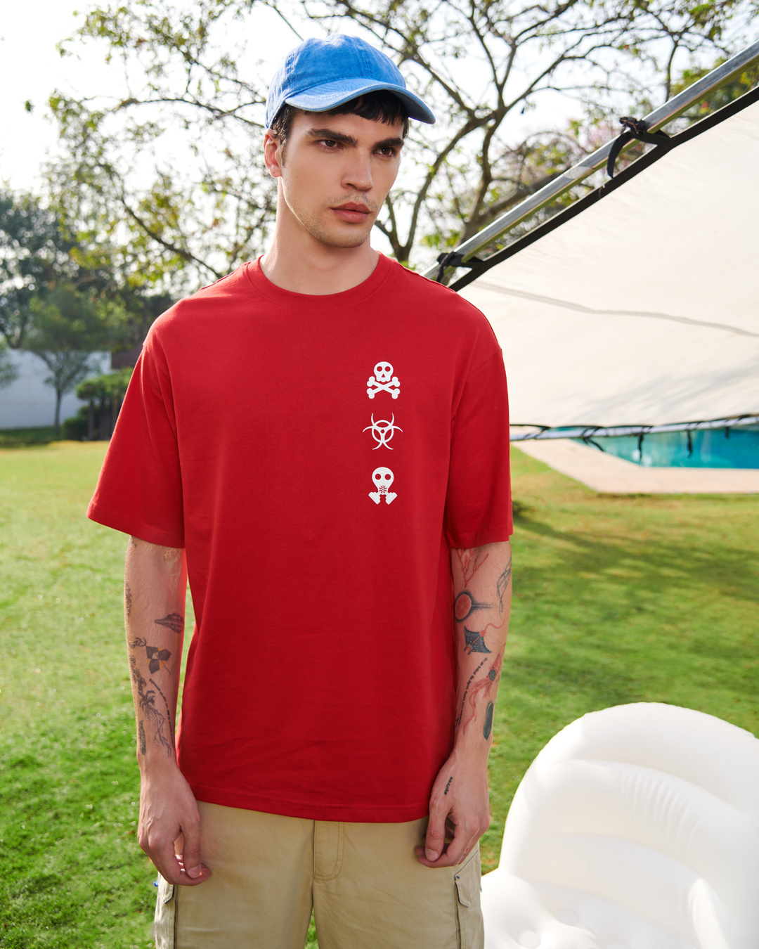 Shop Men's Red Toxic Typography Oversized T-shirt-Back