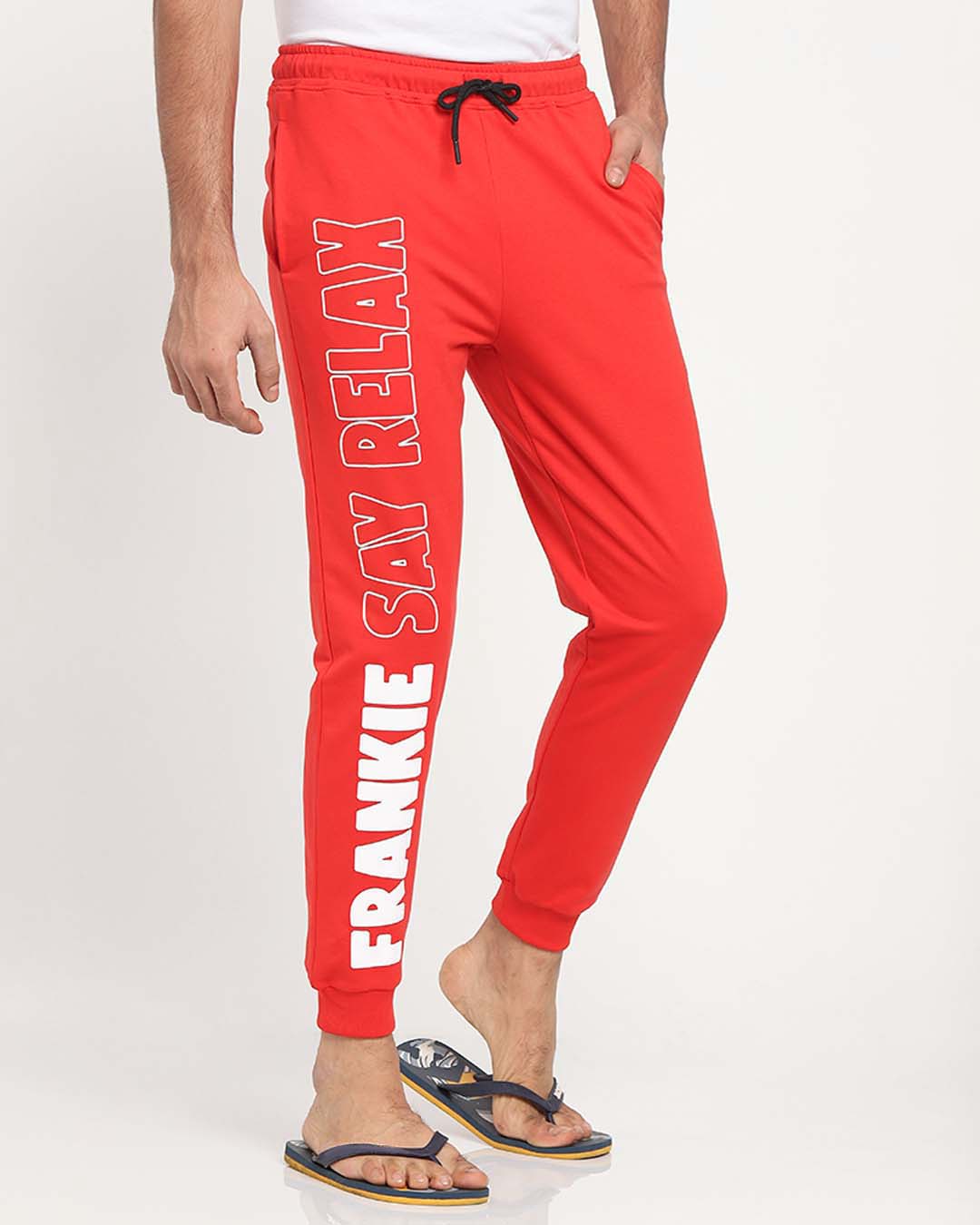 Shop Men's Red Typographic Print Lounge Joggers-Back