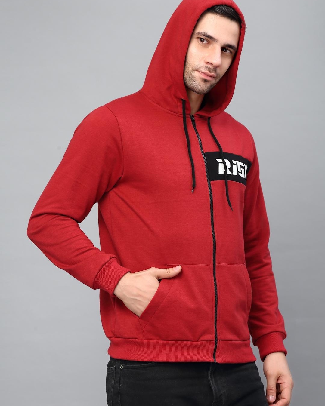 Buy Men's Red Typography Slim Fit Hooded Jacket Online at Bewakoof