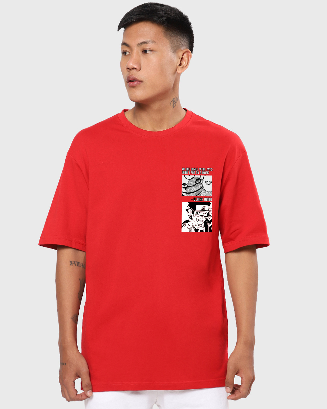 Shop Men's Red Uchiha Obito Graphic Printed Oversized T-shirt-Back