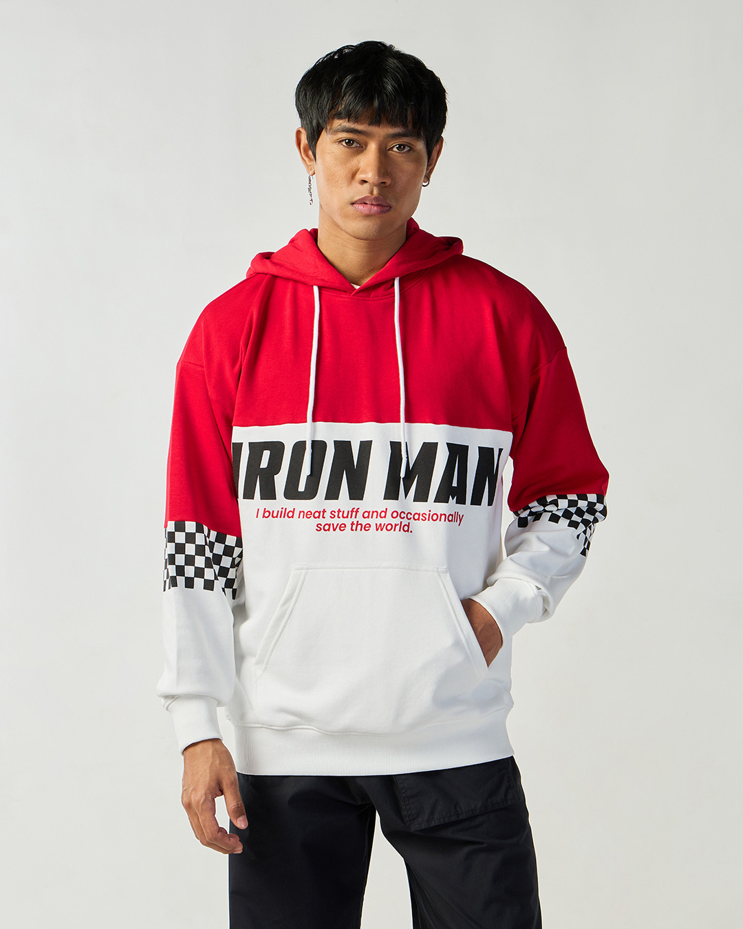 Shop Men's Red & White Graphic Printed Oversized Hoodies-Back