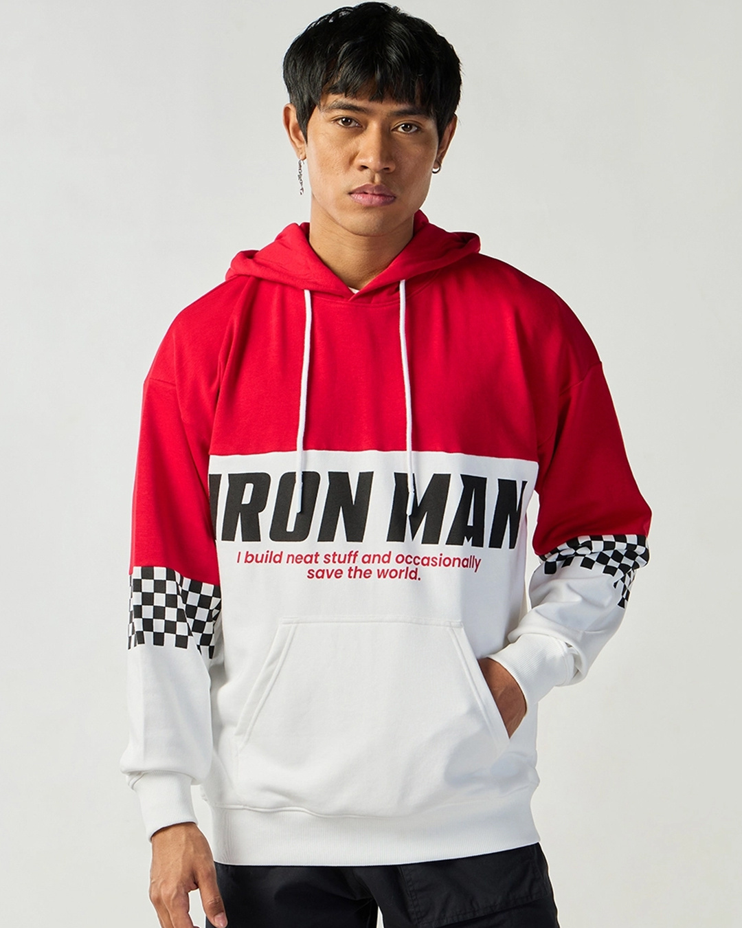 Shop Men's Red & White Graphic Printed Oversized Hoodies-Back