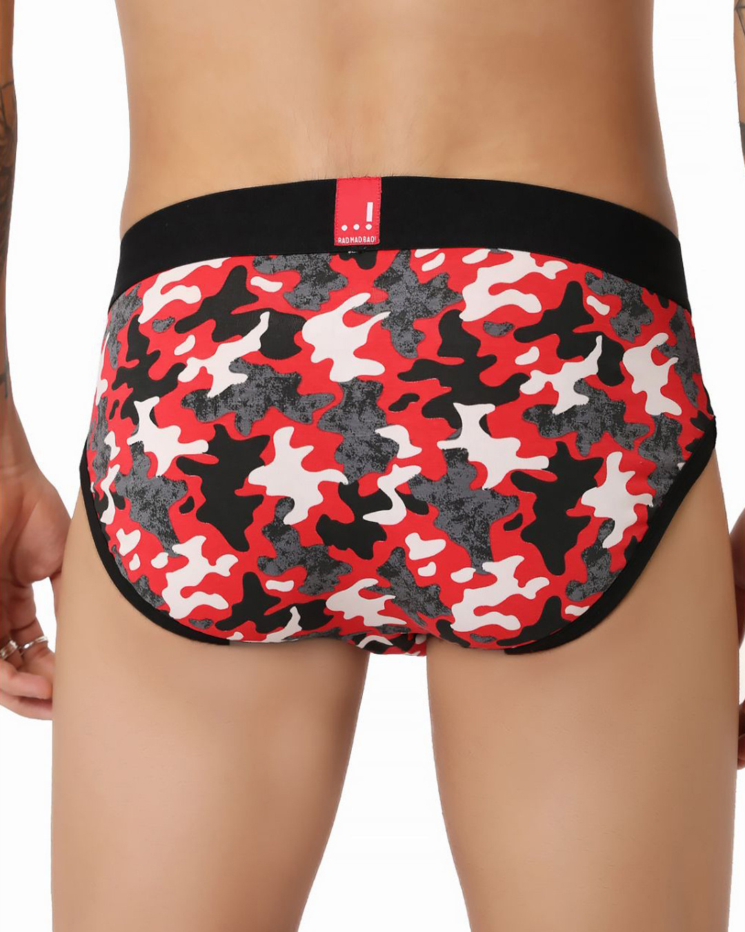 Shop Pack of 3 Men's Red & White Printed Cotton Briefs-Back