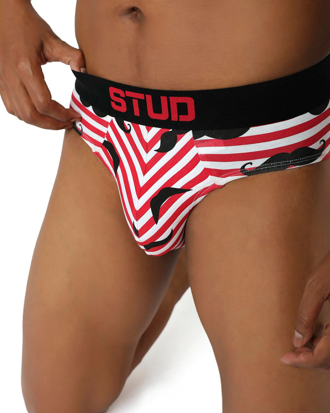 Shop Pack of 2 Men's Red & White Striped Printed Cotton Briefs-Back