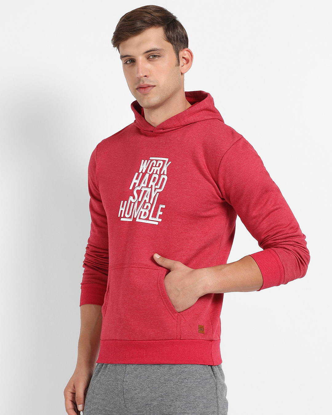 Shop Men's Red Work Hard Stay Humble Typography Hoodies-Back