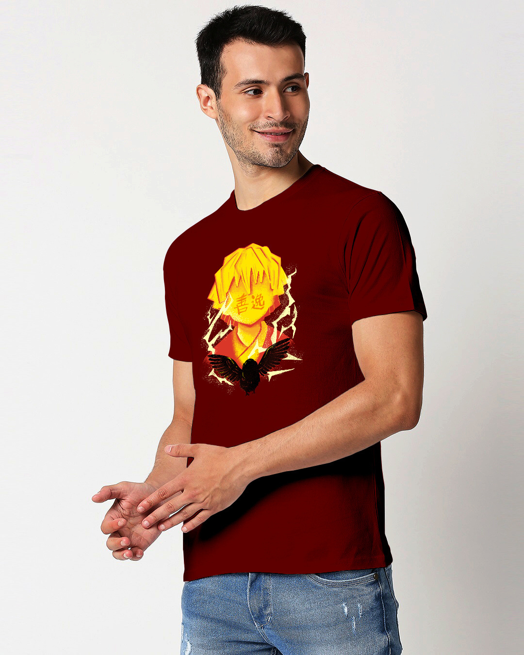 Shop Men's Red Zenitsu Graphic Printed Cotton T-shirt-Back