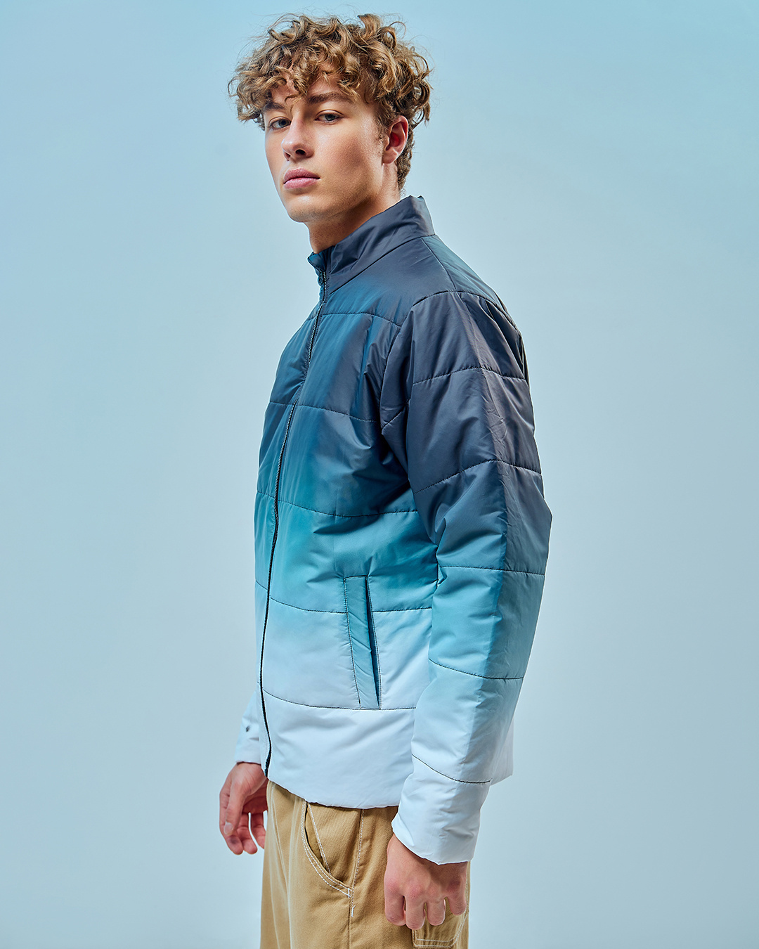 Shop Men's Blue Color Block Plus Size Puffer Jacket-Back