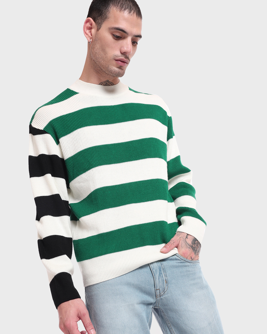 Buy Men's Rolling Hills Striped Oversized Sweater Online at Bewakoof