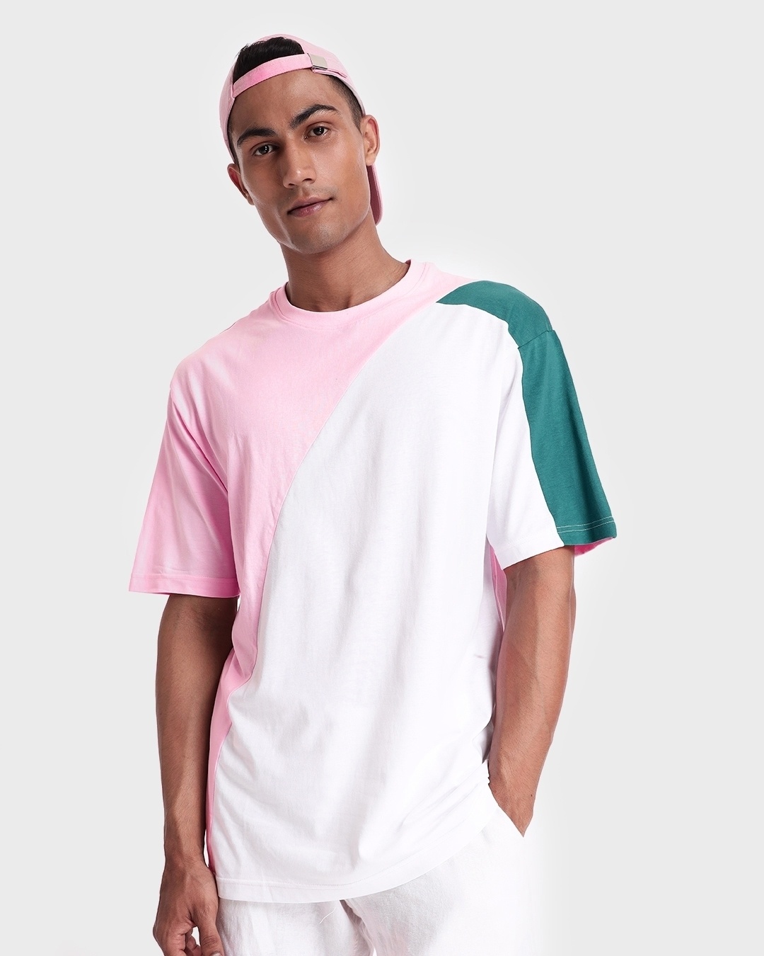 Buy Men's Pink & White Color Block Oversized Tshirt Online at Bewakoof