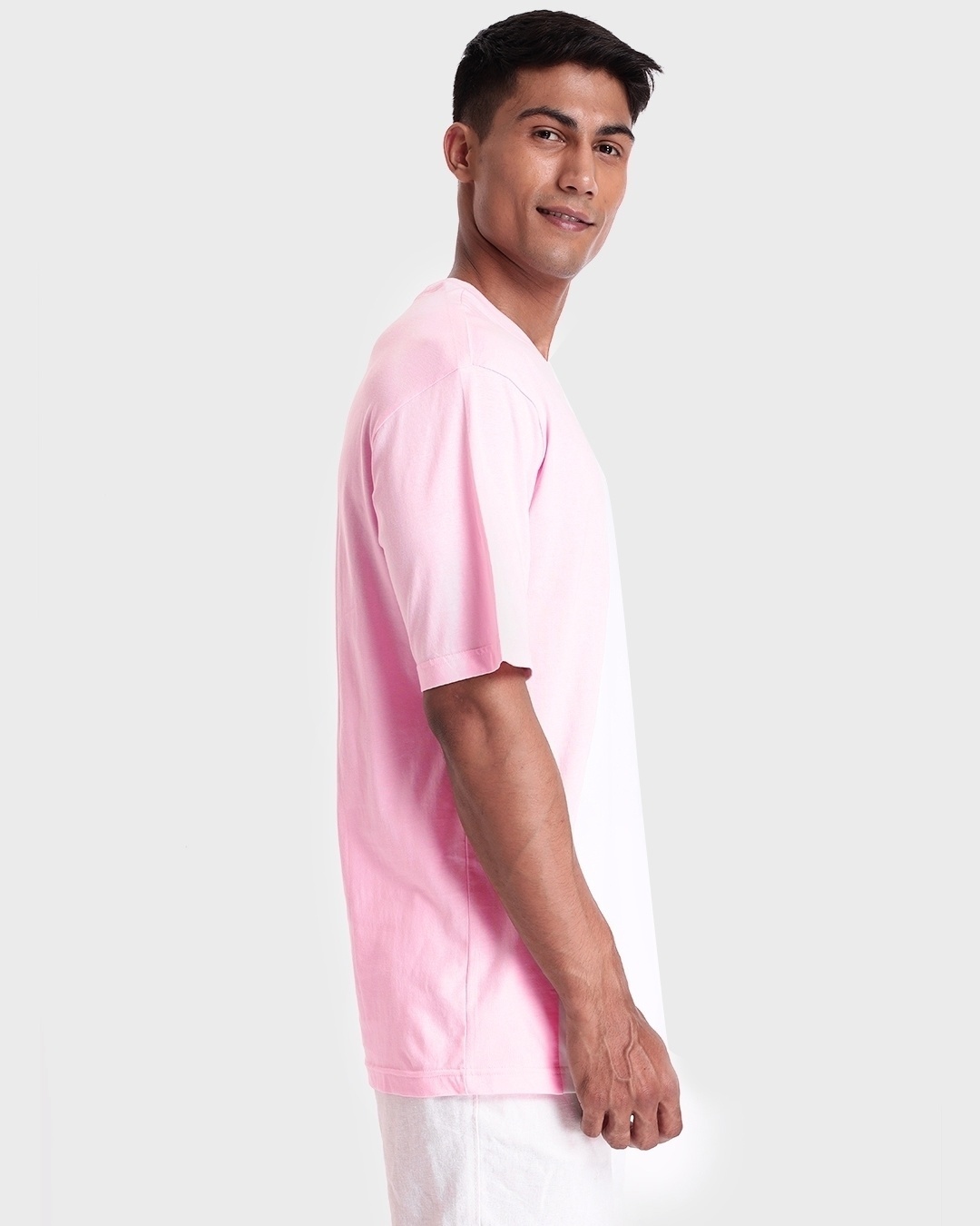 Shop Men's Pink & White Color Block Oversized T-shirt-Back