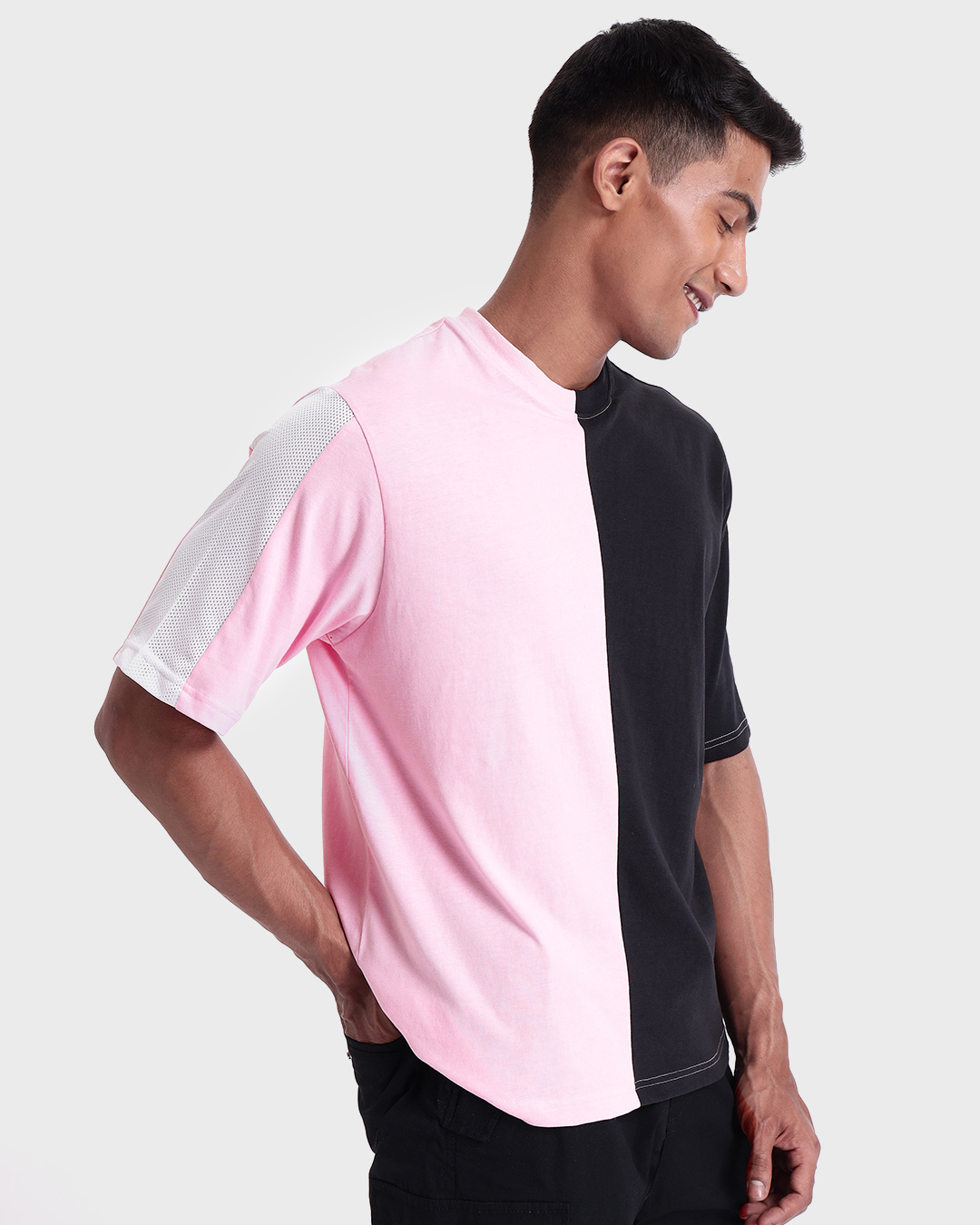 Shop Men's Rose Shadow & Black Beauty Color Block Oversized T-shirt-Back
