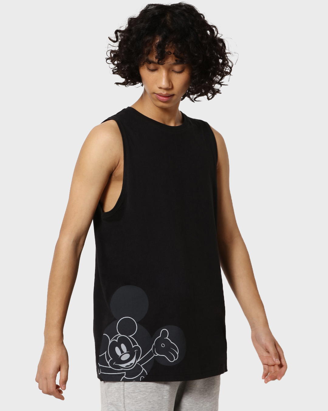 Shop Men's Blue Mickey Graphic Printed Deep Armhole Oversized Vest-Back