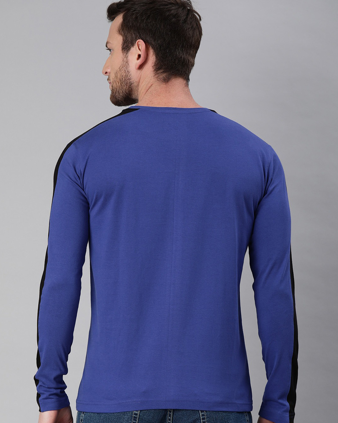 Shop Men's Royal Blue Full Sleeve T-shirt (Black Stripe)-Back