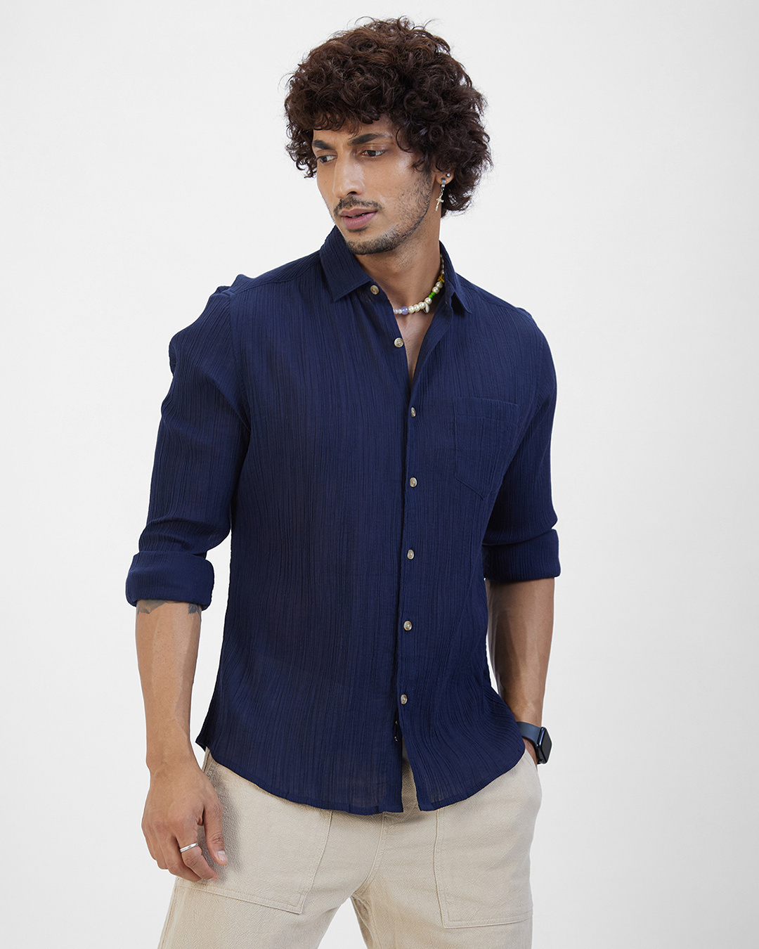 Shop Men's Blue Slim Fit Shirt-Back