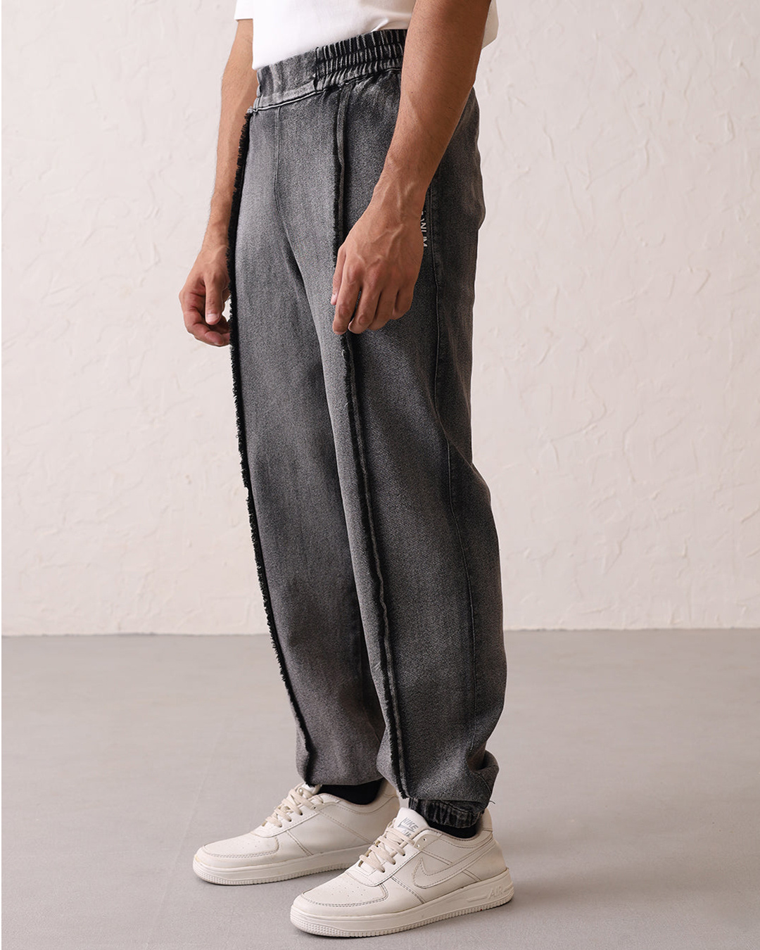 Shop Men's Rugged Grey Washed Relaxed Fit Jogger Jeans-Back