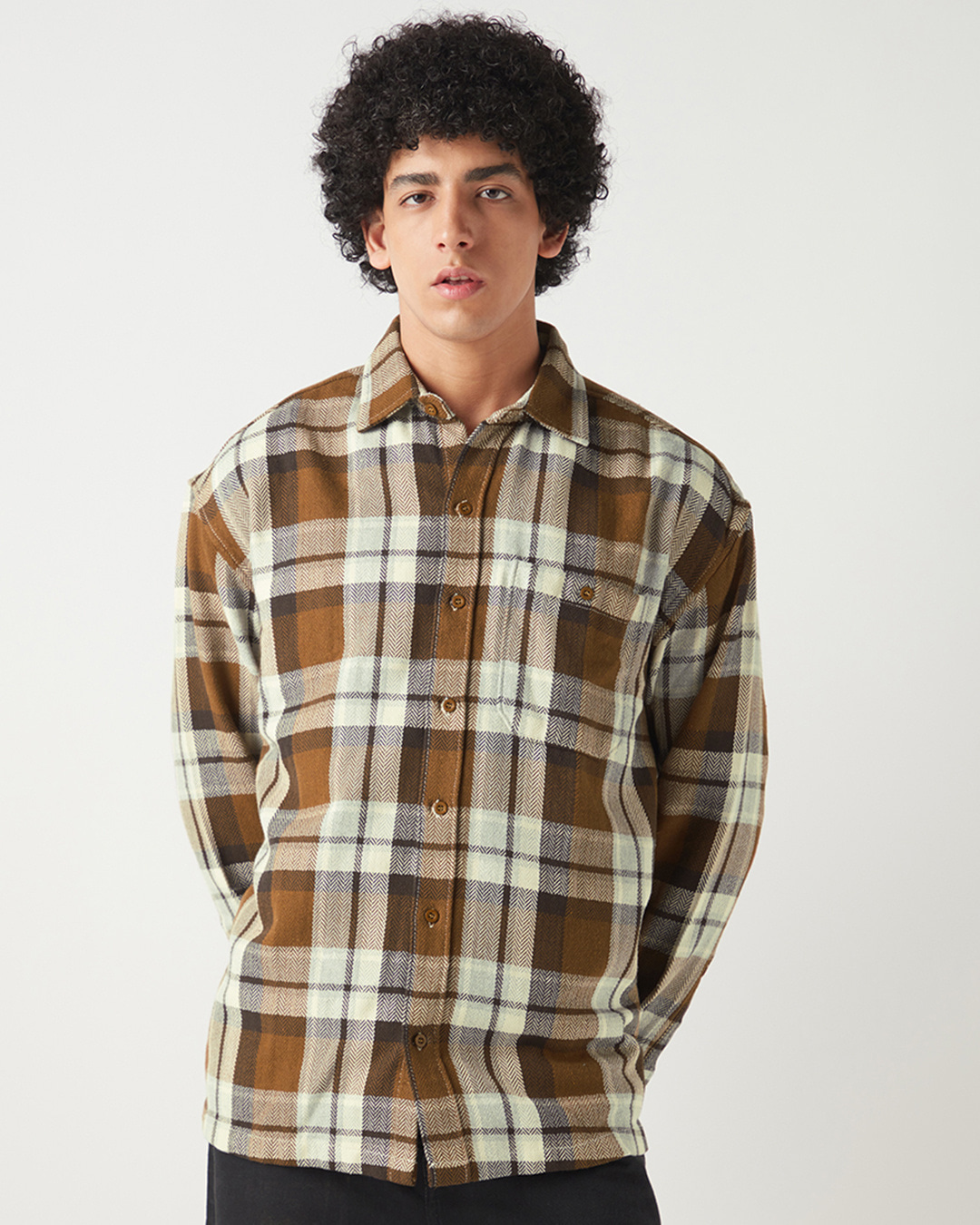 Shop Men's Rust Orange Checked Oversized Shirt-Back