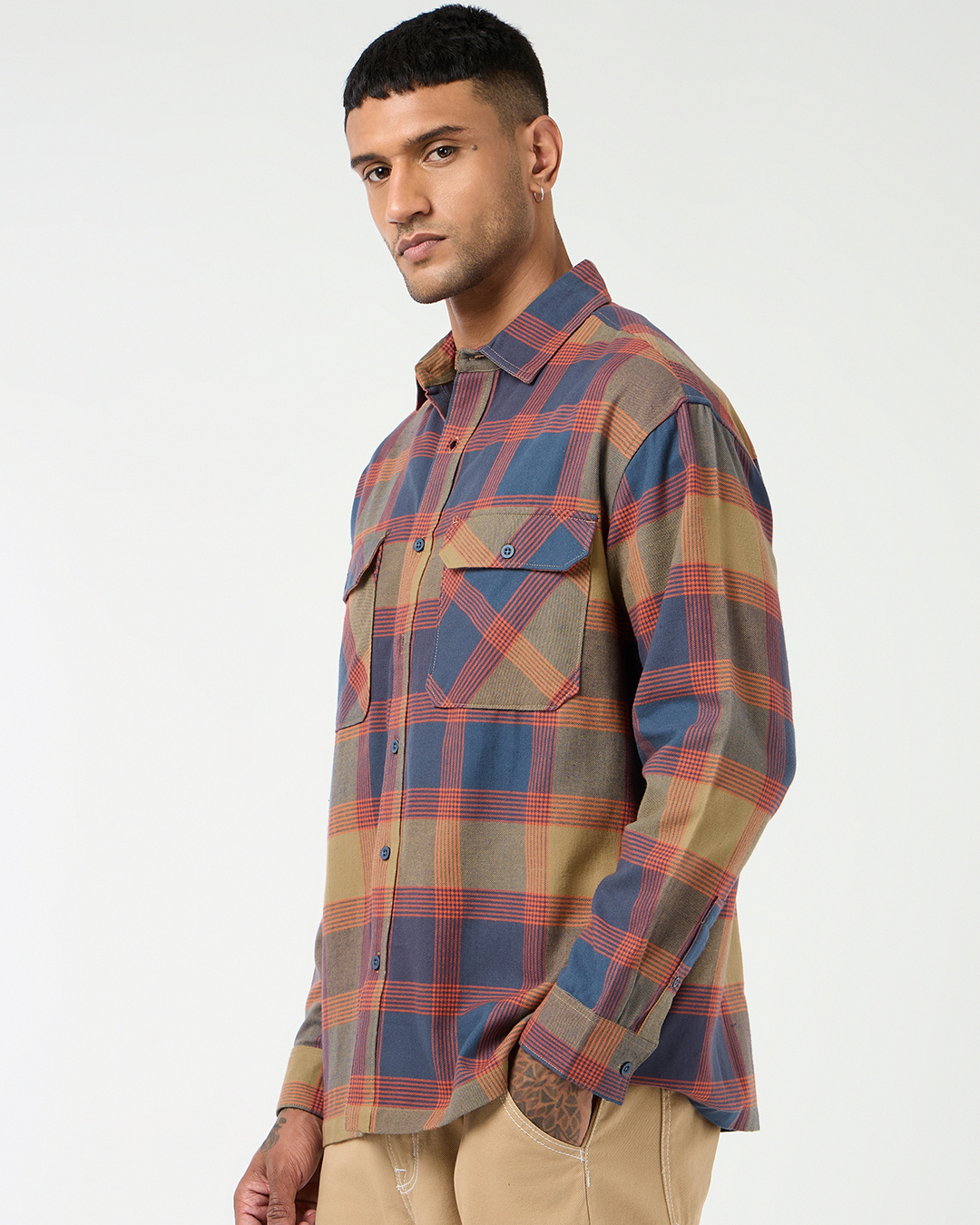 Shop Men's Rust Orange & Blue Checked Oversized Shirt-Back