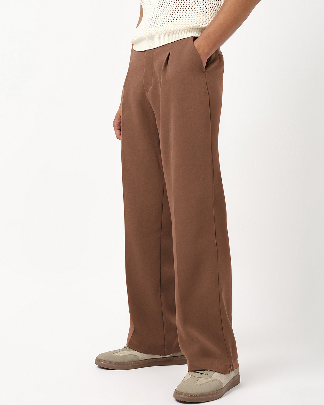 Shop Men's Brown Loose Fit Korean Pants-Back
