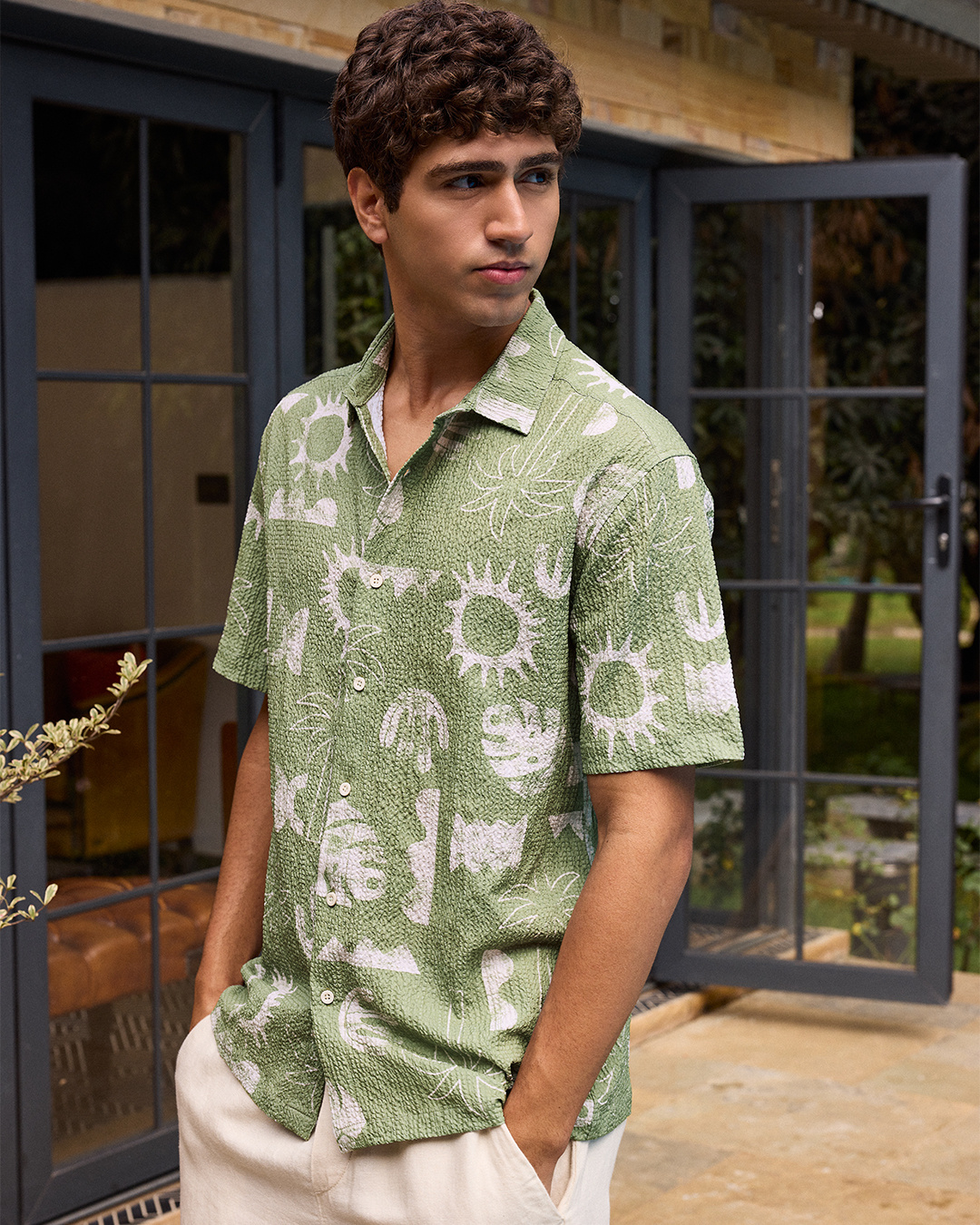 Shop Men's Sage Green All Over Printed Oversized Shirt-Back
