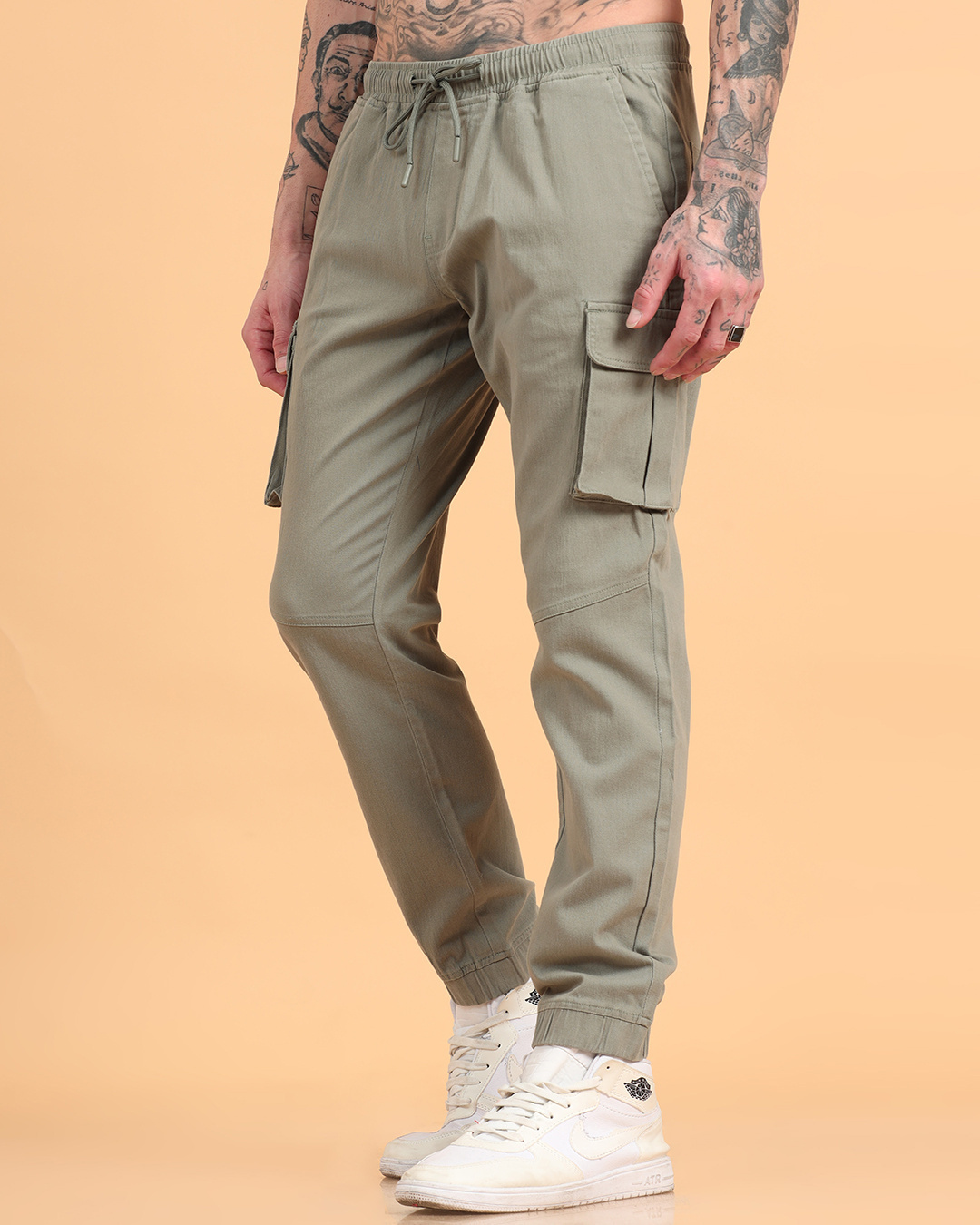 Shop Men's Sage Green Cargo Jogger Pants-Back
