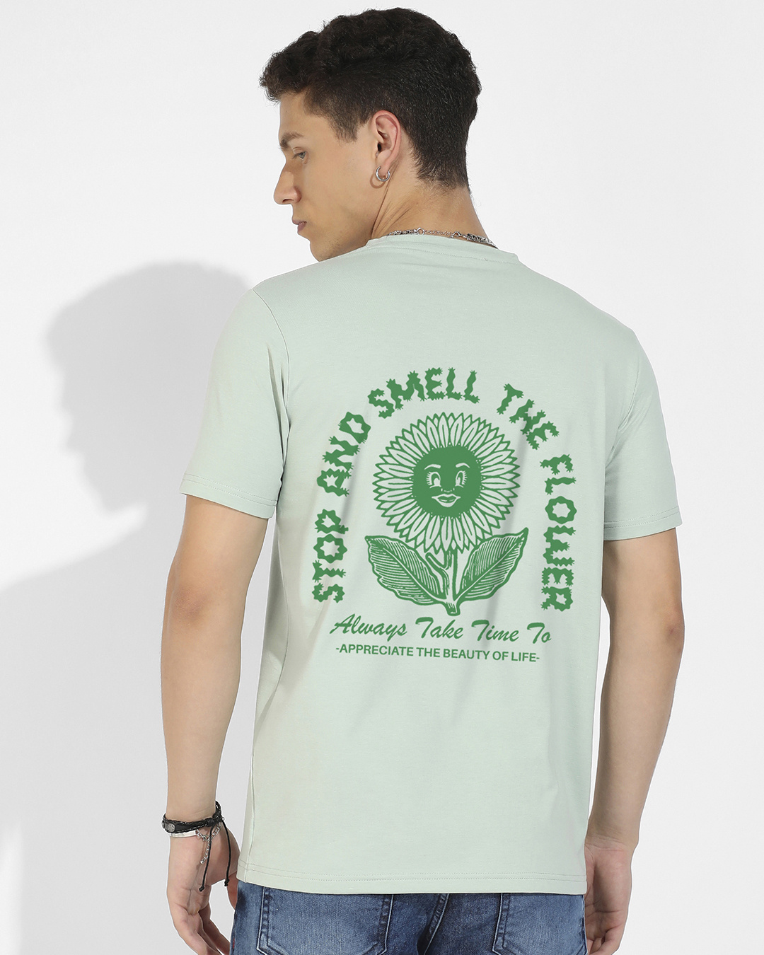 Men's Casual White & Green Printed Graphic T-Shirt