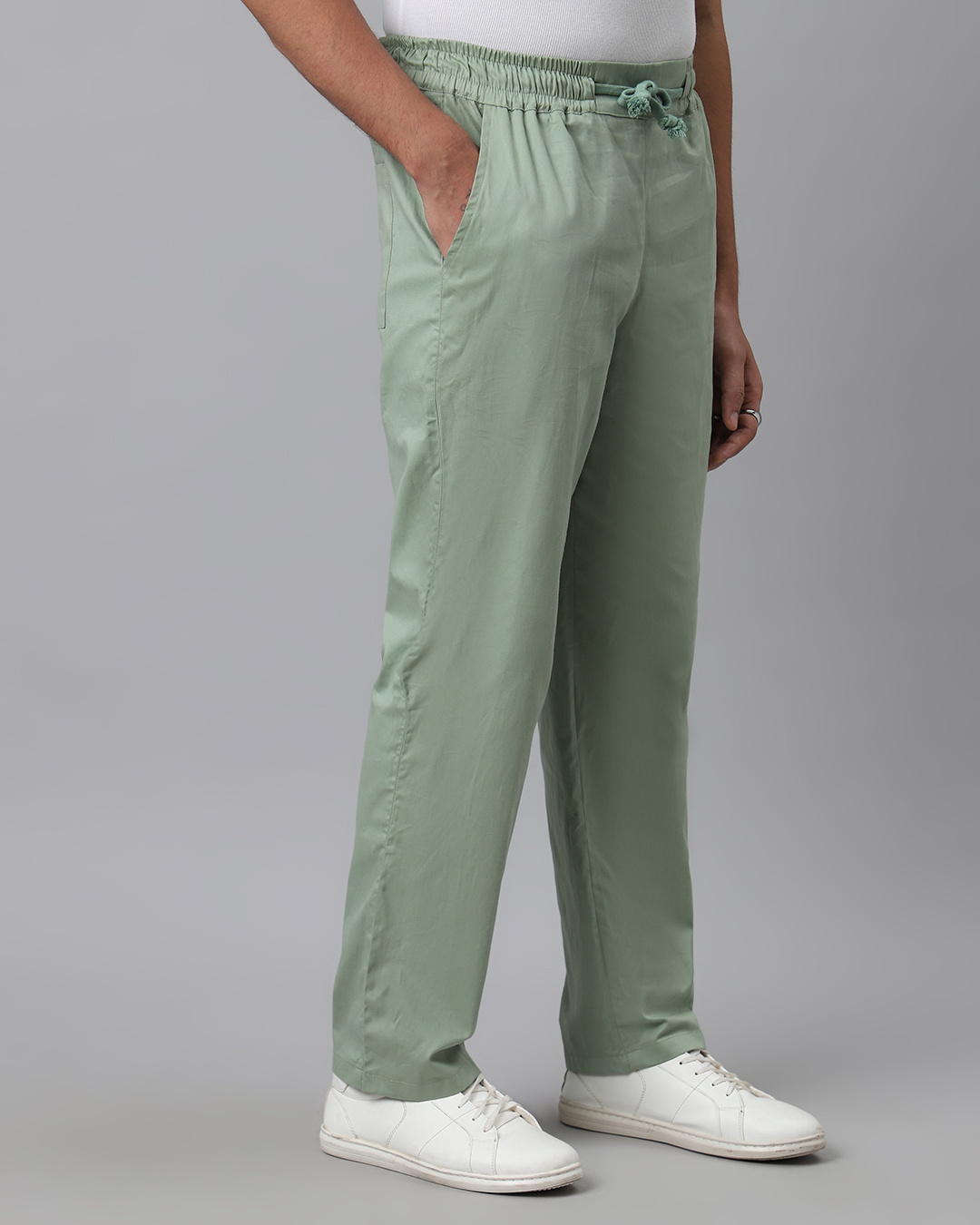 Shop Men's Sage Green Loose Comfort Fit Pants-Back