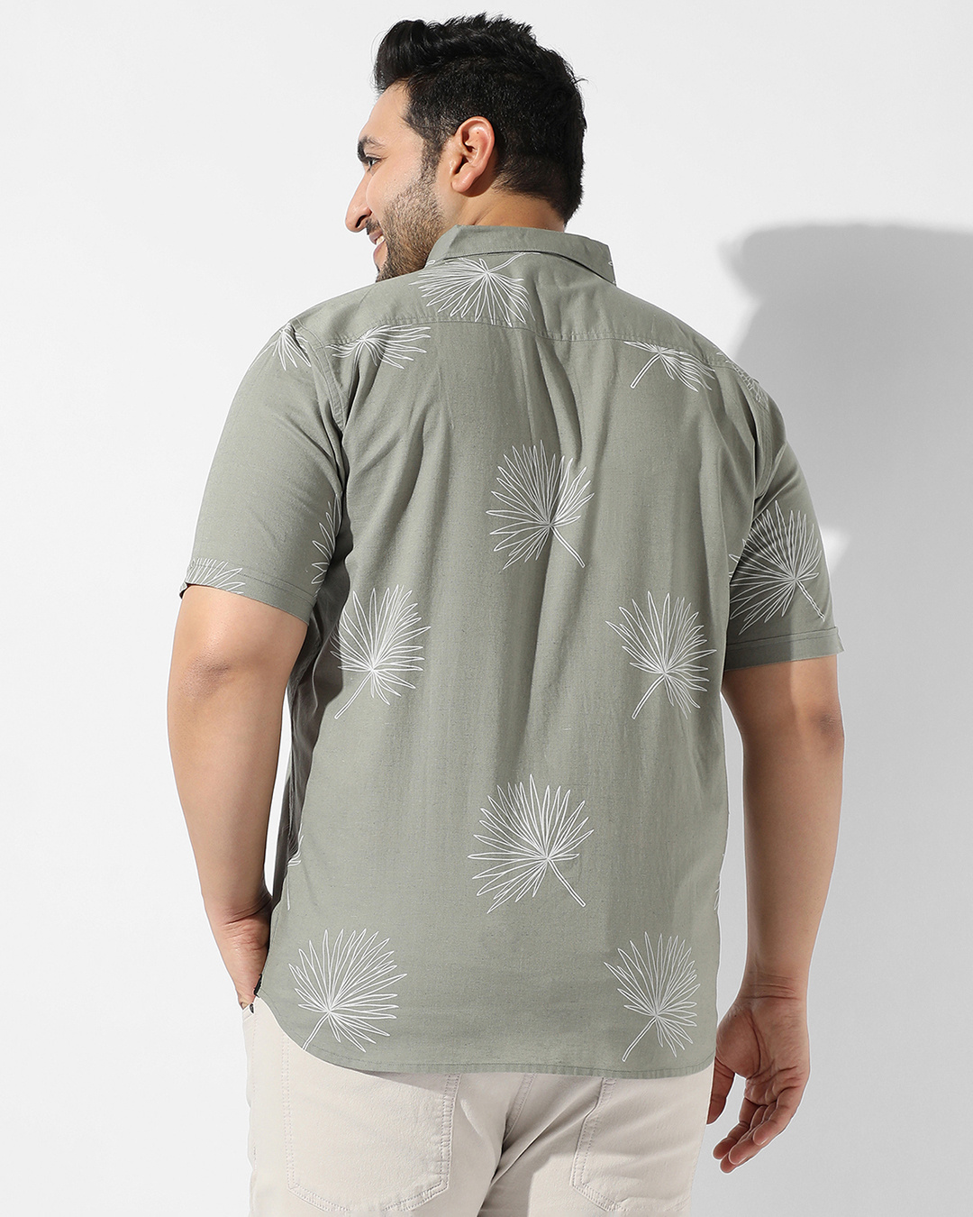 Shop Men's Sage Green Printed Plus Size Shirt-Back