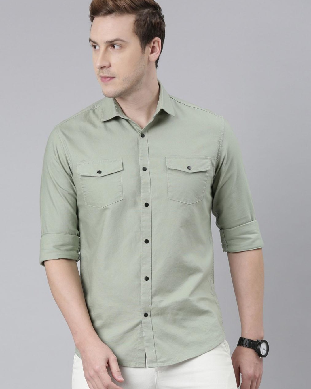 Buy Men's Sage Green Slim Fit Cargo Shirt Online at Bewakoof