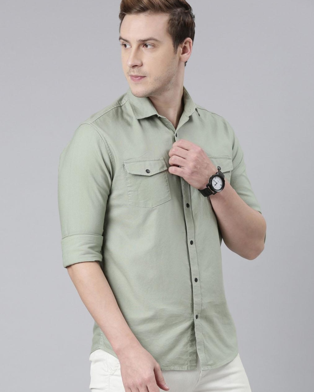 Shop Men's Sage Green Slim Fit Cargo Shirt-Back