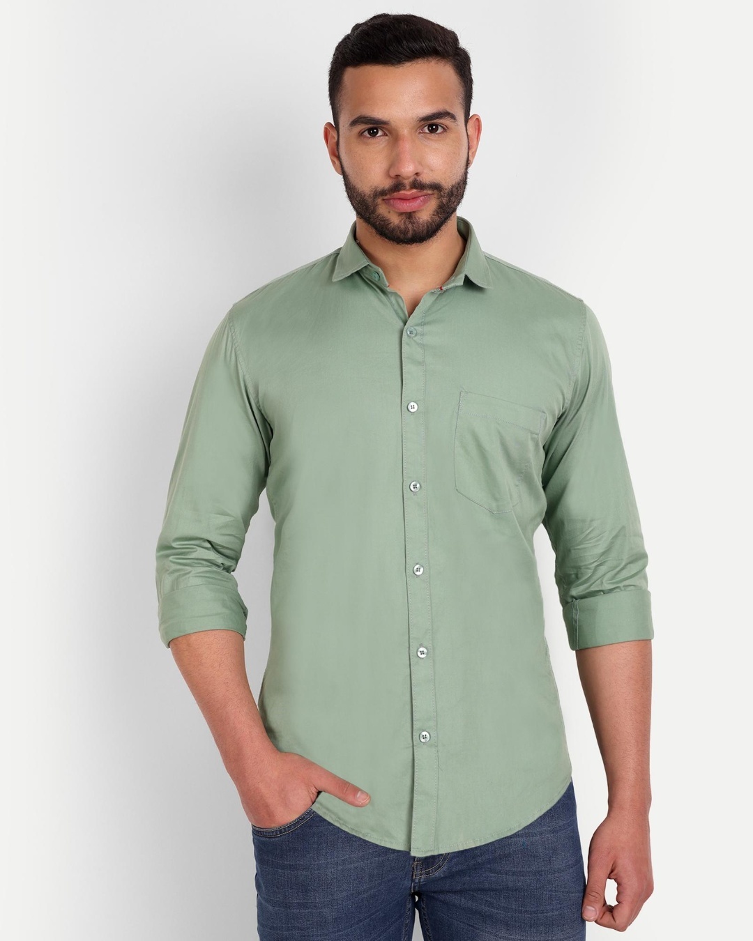 Buy Men's Sage Green Slim Fit Shirt Online at Bewakoof