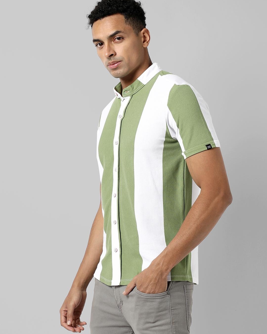 Shop Men's Sage Green Striped Shirt-Back