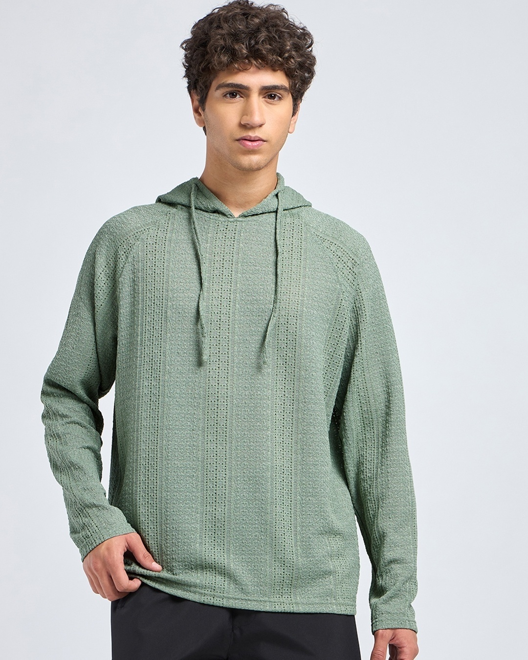 Shop Men's Sage Green Textured Lace Hoodies-Back