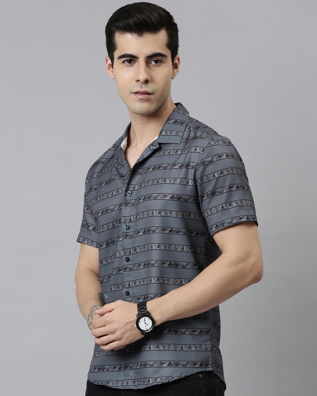 Buy Mens Sage Grey Striped Slim Fit Shirt Online At Bewakoof 9357