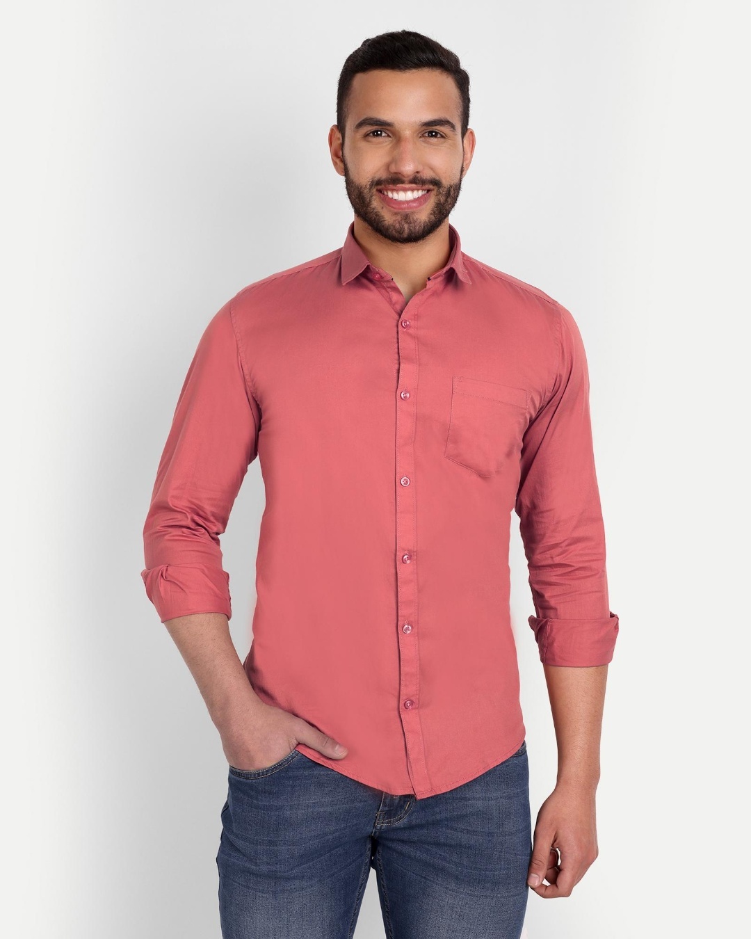 Men's Floral Printed Pink Slim Fit Shirt