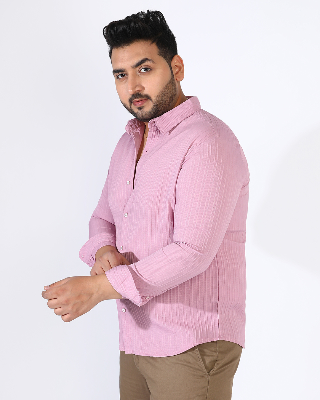 Shop Men's Salmon Pink Textured Oversized Plus Size Shirt-Back