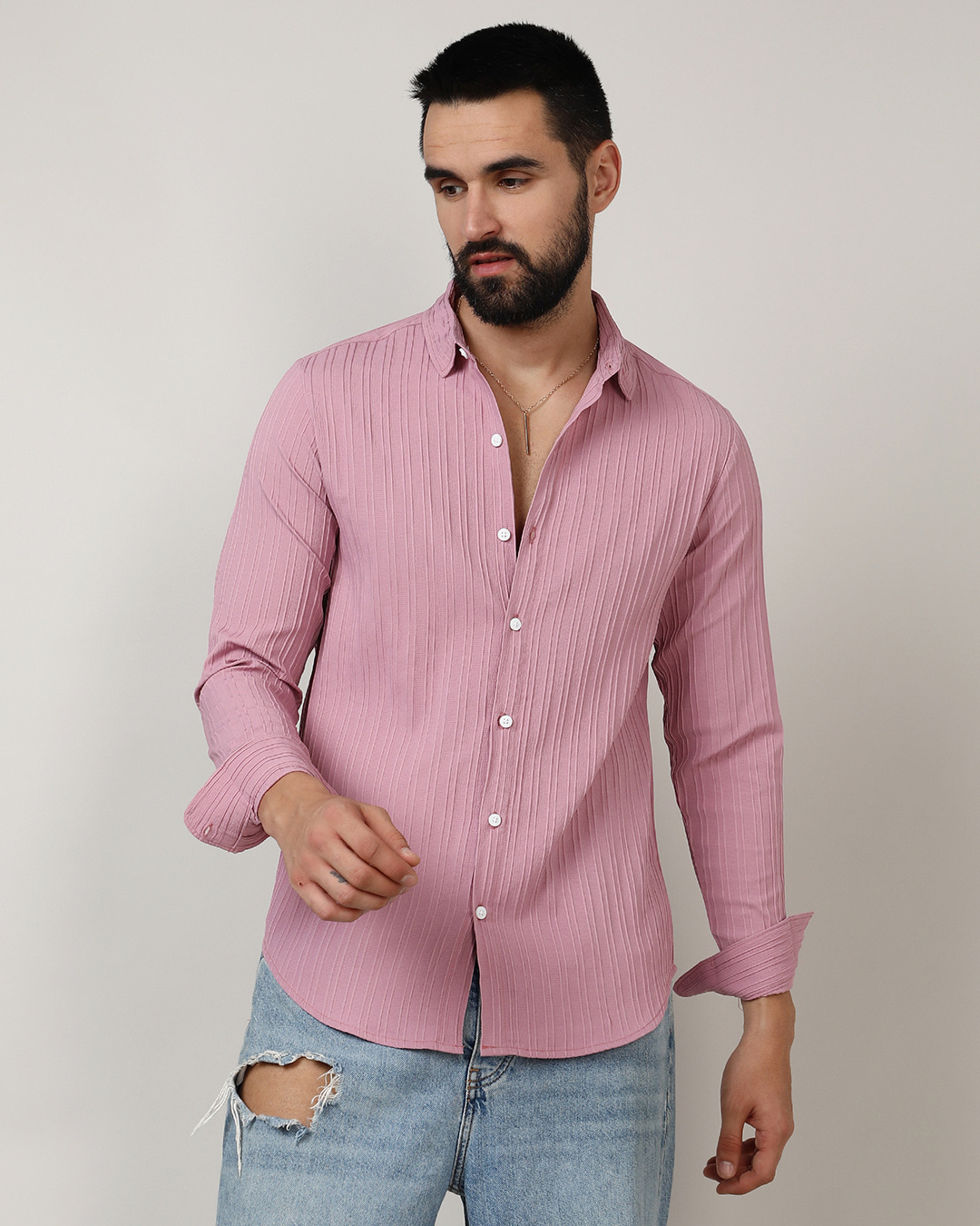 Buy Men's Salmon Pink Textured Shirt Online at Bewakoof