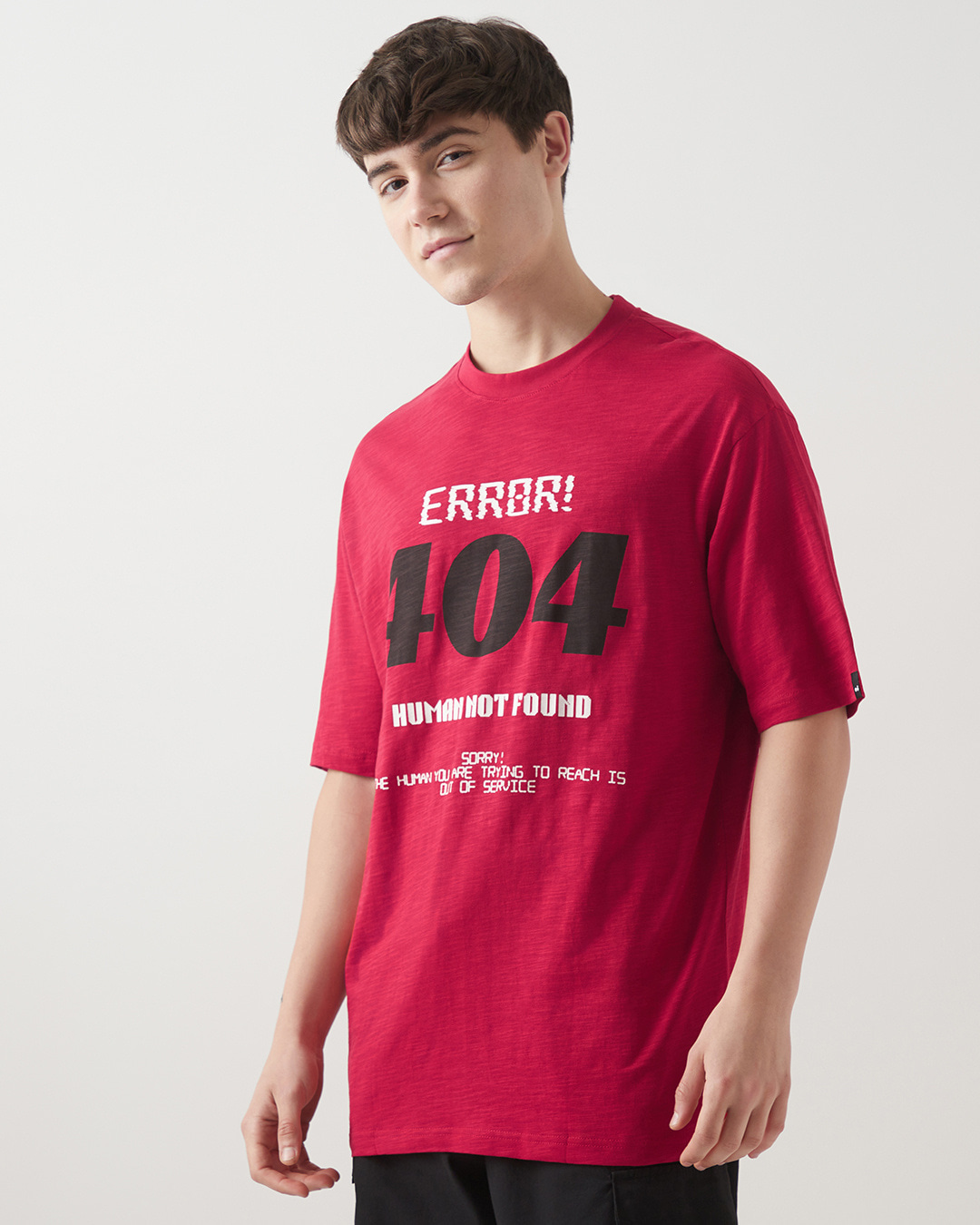 Shop Men's Salsa Red Error 404 Typography Oversized T-shirt-Back