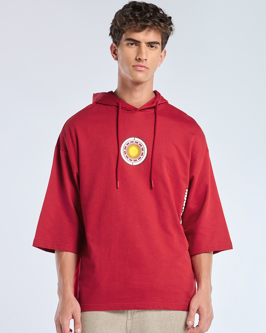 Shop Men's Salsa Red Invincible Ironman Graphic Printed Oversized Hoodie T-shirt-Back