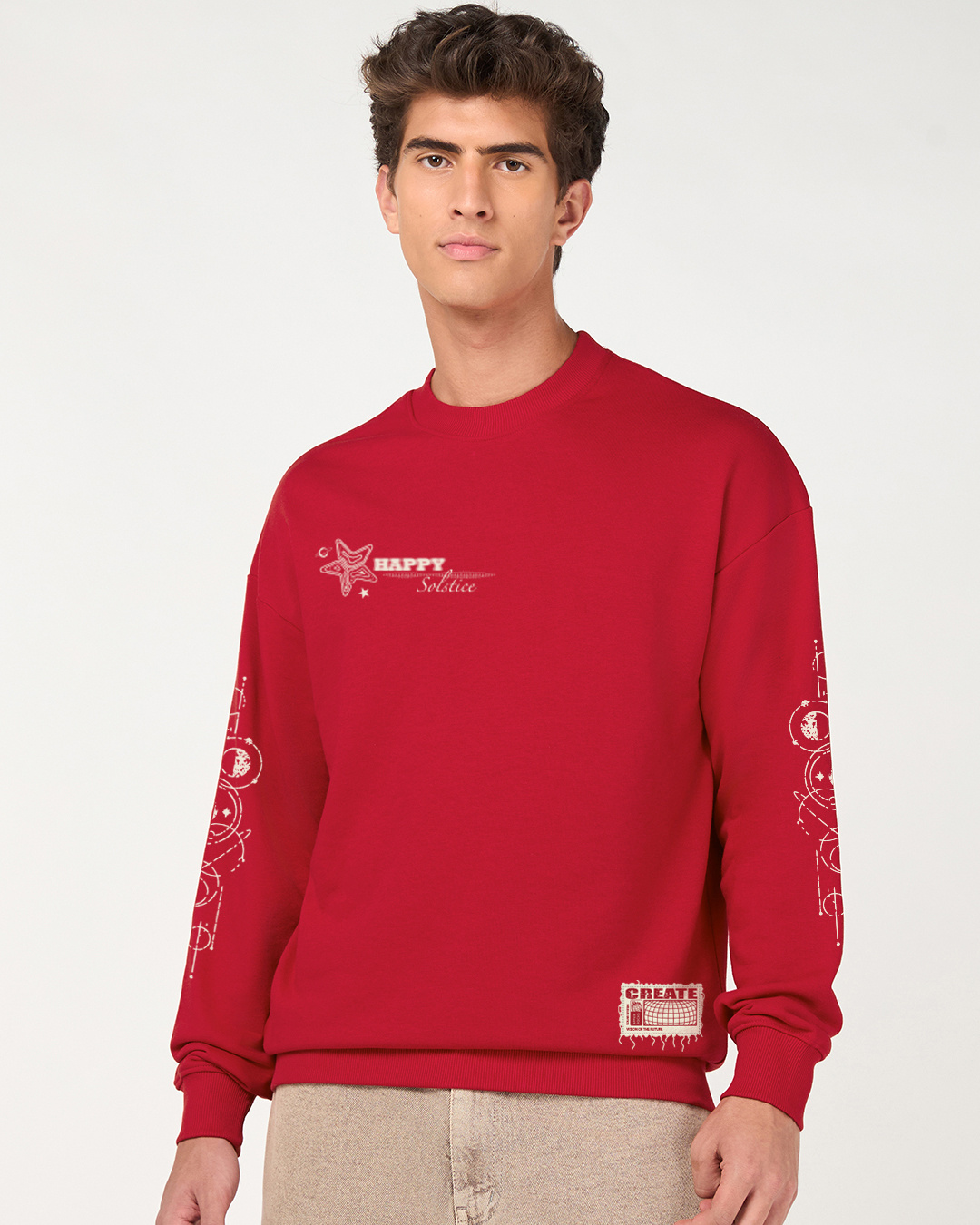 Shop Men's Salsa Red Space Rocks Graphic Printed Oversized Sweatshirt-Back