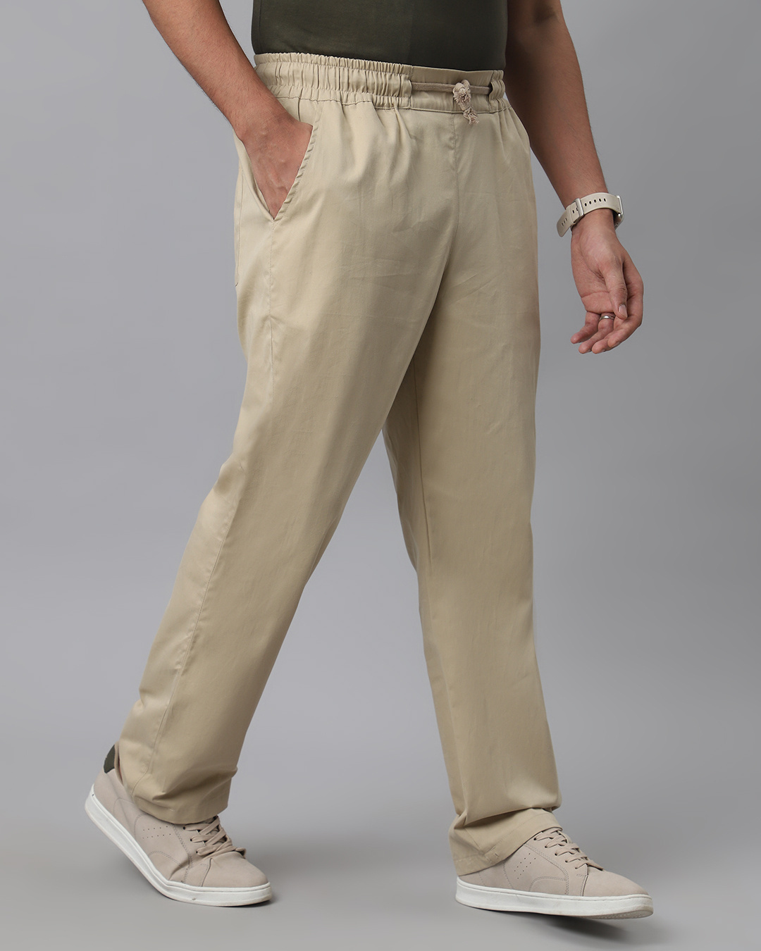 Shop Men's Sand Beige Loose Comfort Fit Pants-Back