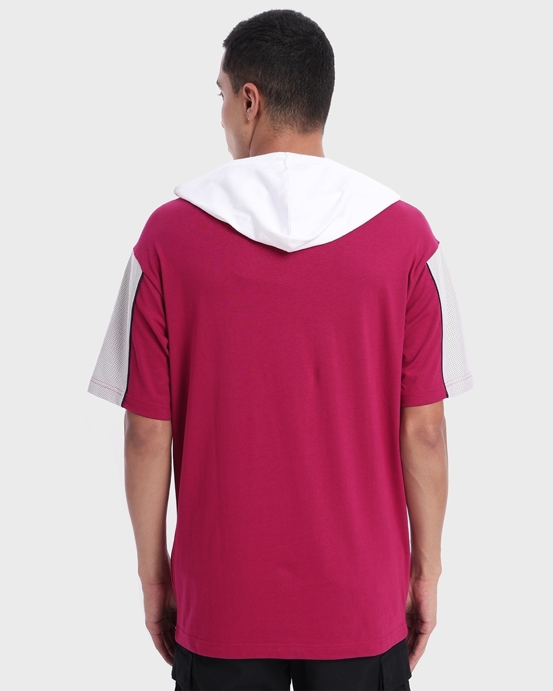 Shop Men's Pink & White Color Block Oversized Hoodie T-shirt-Back